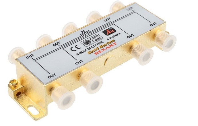 Rexant Делитель ТВ х 8 + 9шт. F BOX 5-1000 МГц Gold